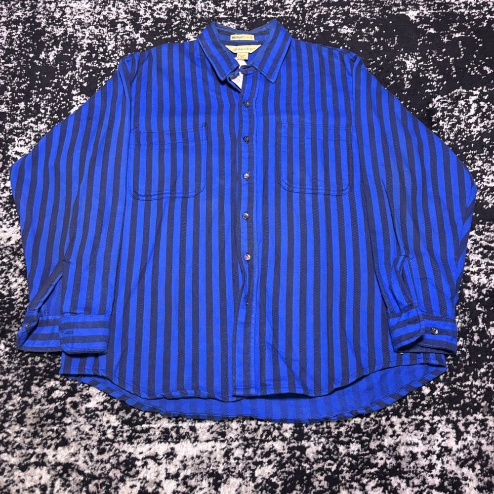 Vintage St Johns Bay Big Mac Flannel Shirt Blue Black Striped XL USA Made